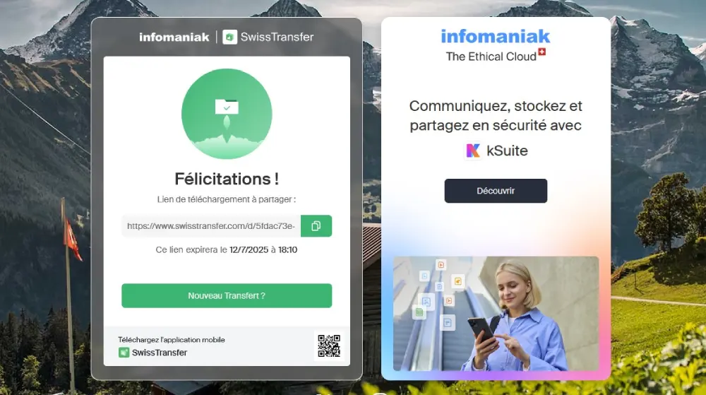 Swisstransfer est un service de l'hébergeur suisse Infomaniak