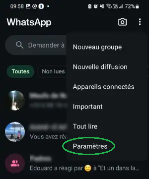 comment accéder aux paramètres whatsapp