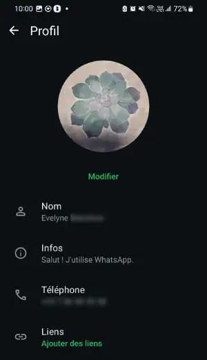 Le réglage des informations d'un profil Whatsapp