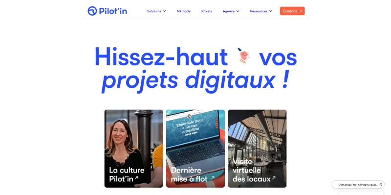page d'accueil du site de l'agence web lyonnaise Pilot'in