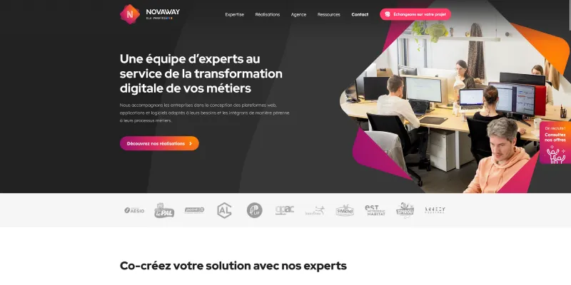 page d'accueil du site web de l'agence Novaway