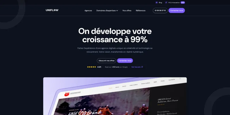 page d'accueil du site web de l'agence Uniflow