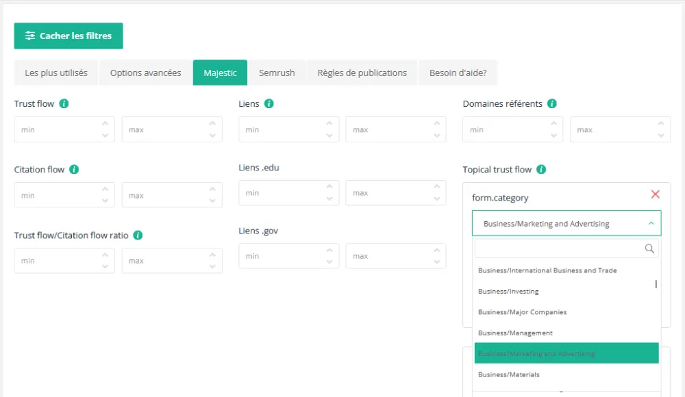 Filtrer la thématique des sites sur Ereferer grâce au Topical Trust Flow