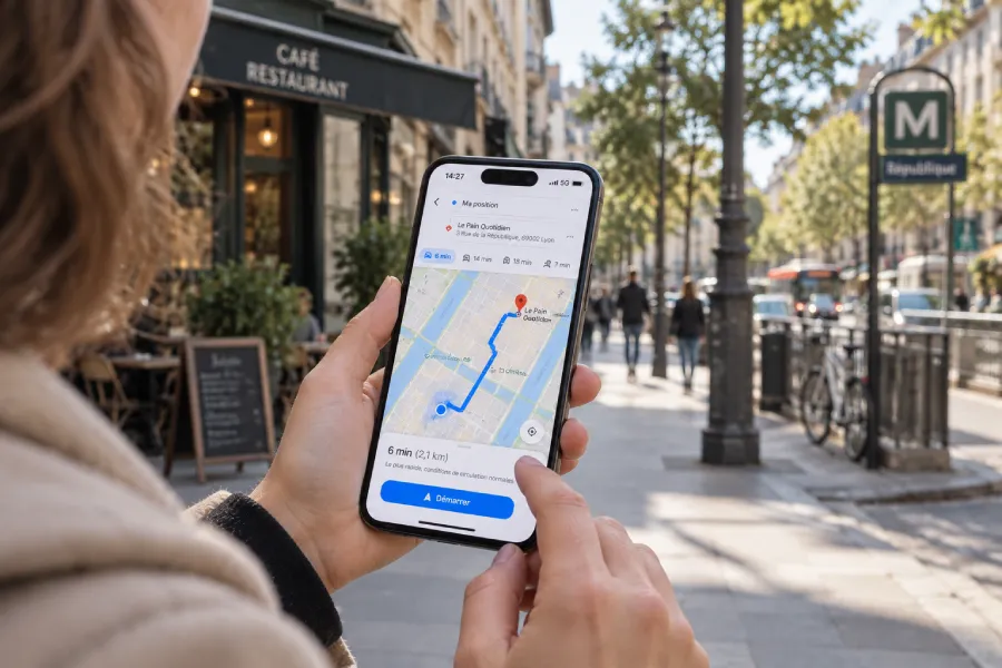 Recherche d’un itinéraire Google Maps sur un smartphone