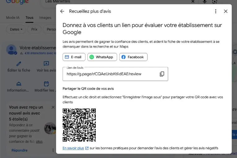 Trouver le lien pour demander un avis Google aux clients